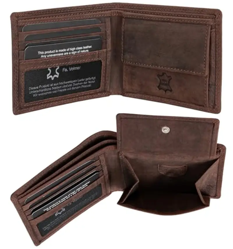 Fa.Volmer ® - Portafoglio da uomo in pelle con protezione RFID, doppia cucitura extra stabile, 6 scomparti per carte di credito, formato orizzontale, schlanke Brieftasche, Classico miniatura 3