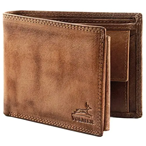 Fa.Volmer ® Portafoglio da uomo in pelle con protezione RFID I doppia cucitura extra robusta I 9 scomparti per carte di