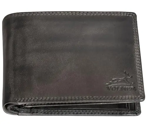 Fa.Volmer ® Portafoglio in pelle da uomo con protezione RFID, doppia cucitura extra stabile, 9 scomparti per carte di