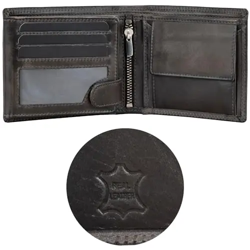 Fa.Volmer ® Portafoglio in pelle da uomo con protezione RFID, doppia cucitura extra stabile, 9 scomparti per carte di miniatura 2