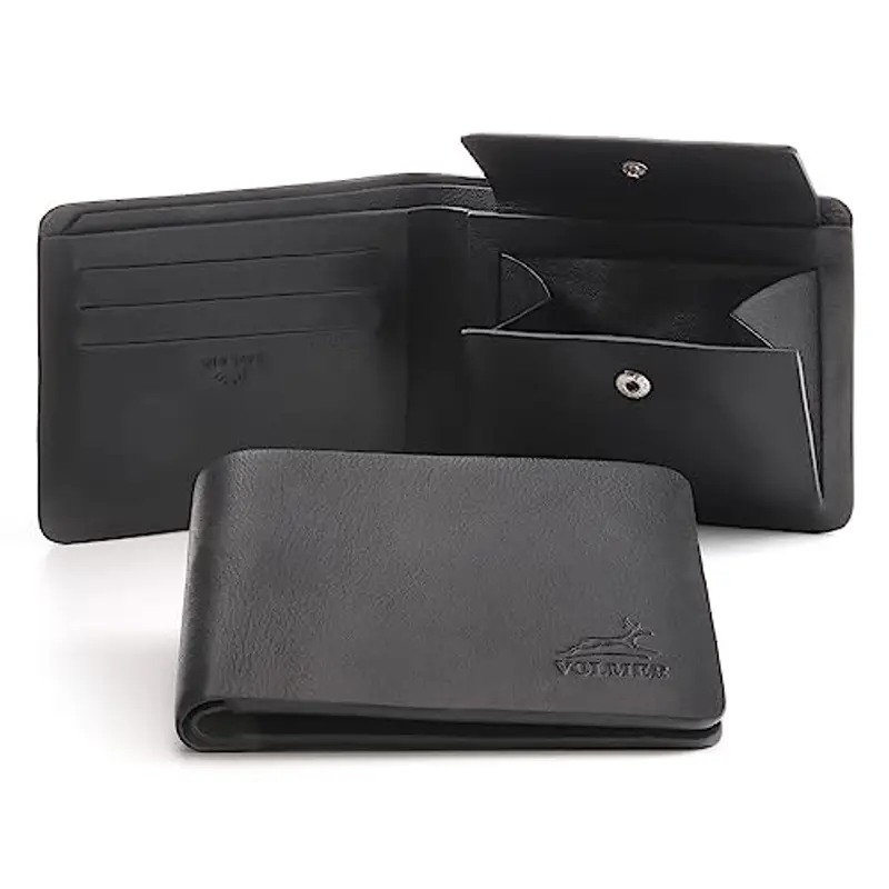 Fa.Volmer ® Portafoglio in pelle da uomo di alta qualità - Senza fodera, pura pelle, senza cuciture - Angoli arrotondati - Ampia tasca per monete - Protezione RFID - Business ONE (Nero senza cuciture)