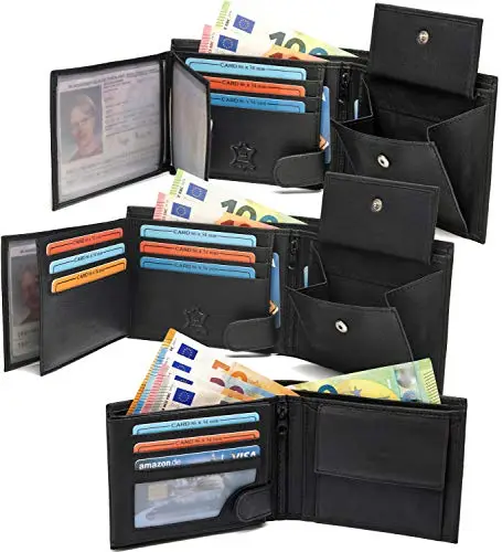 Fa.Volmer ® Portafoglio in pelle da uomo - doppia cucitura extra robusta - 9 tasche per carte di credito - formato miniatura 2