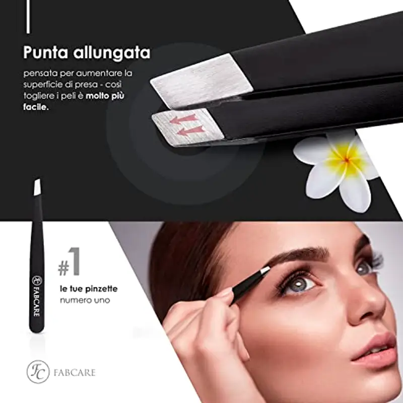 FABCARE Pinzetta per tirare le sopracciglia (obliqua) incl. custodia - punta migliorata - pinzette per sopracciglia professionali con rivestimento antiscivolo - pinzette per depilazione miniatura 3