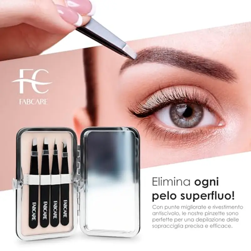FABCARE Pinzetta Sopracciglia Professionale con Specchio & Custodia, Set Pinzette Sopracciglia per Epilazione Precisa, Pinzetta Peli in Acciaio Inox, Antiscivolo & Ergonomica miniatura 2