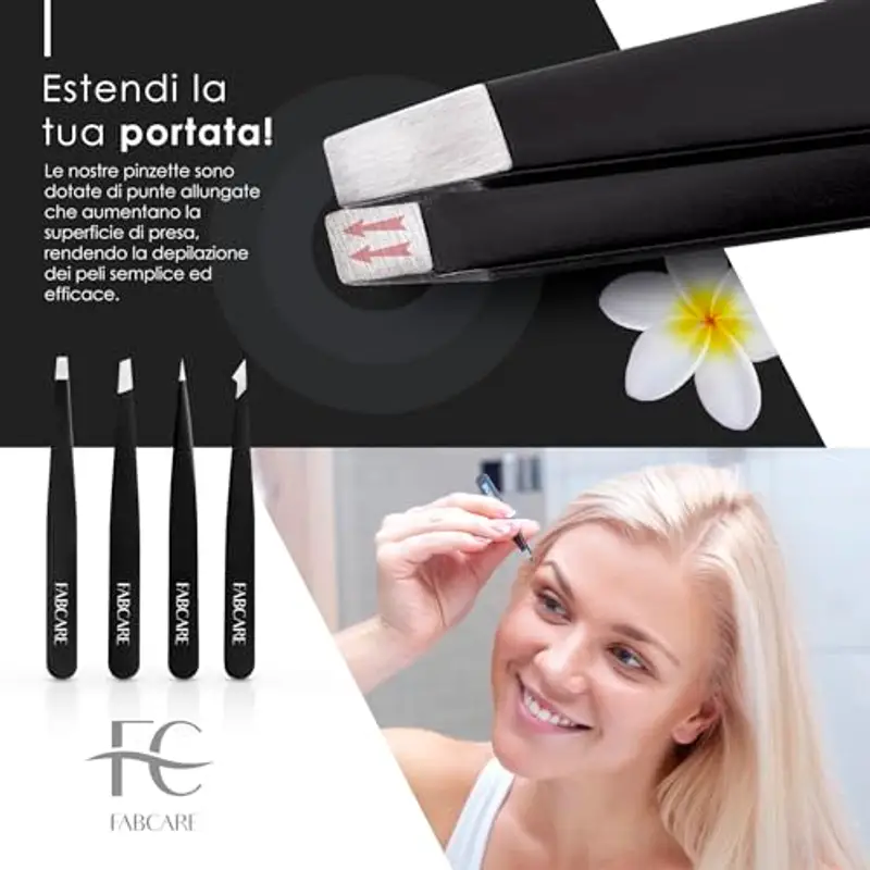 FABCARE Pinzetta Sopracciglia Professionale con Specchio & Custodia, Set Pinzette Sopracciglia per Epilazione Precisa, Pinzetta Peli in Acciaio Inox, Antiscivolo & Ergonomica miniatura 3