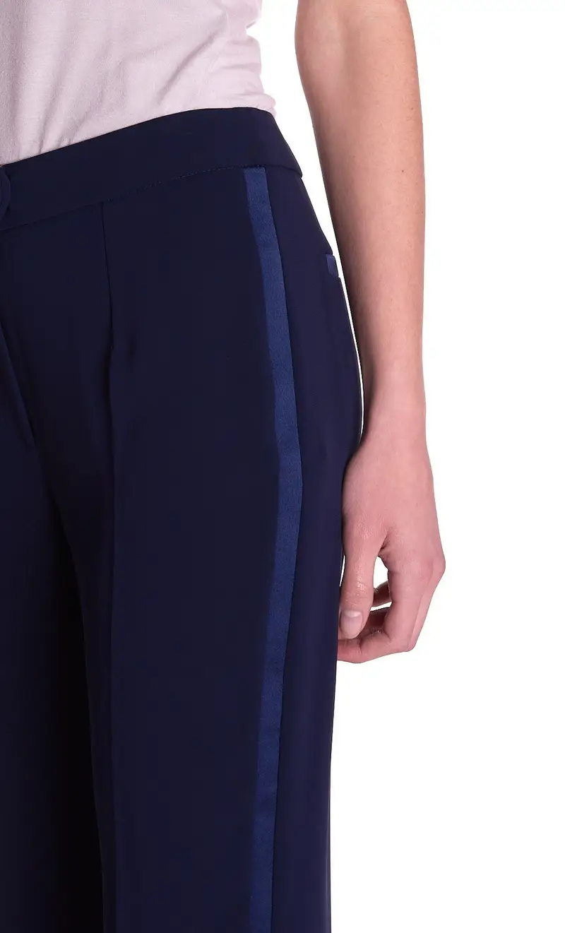 Pantalone fabiana ferri con banda in raso blu, colore blu miniatura 2
