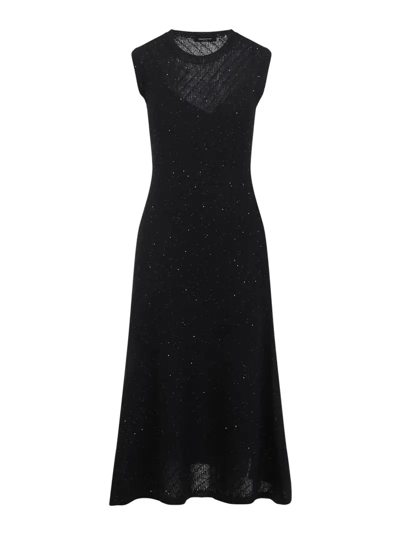 Abito midi di lana vergine Nero