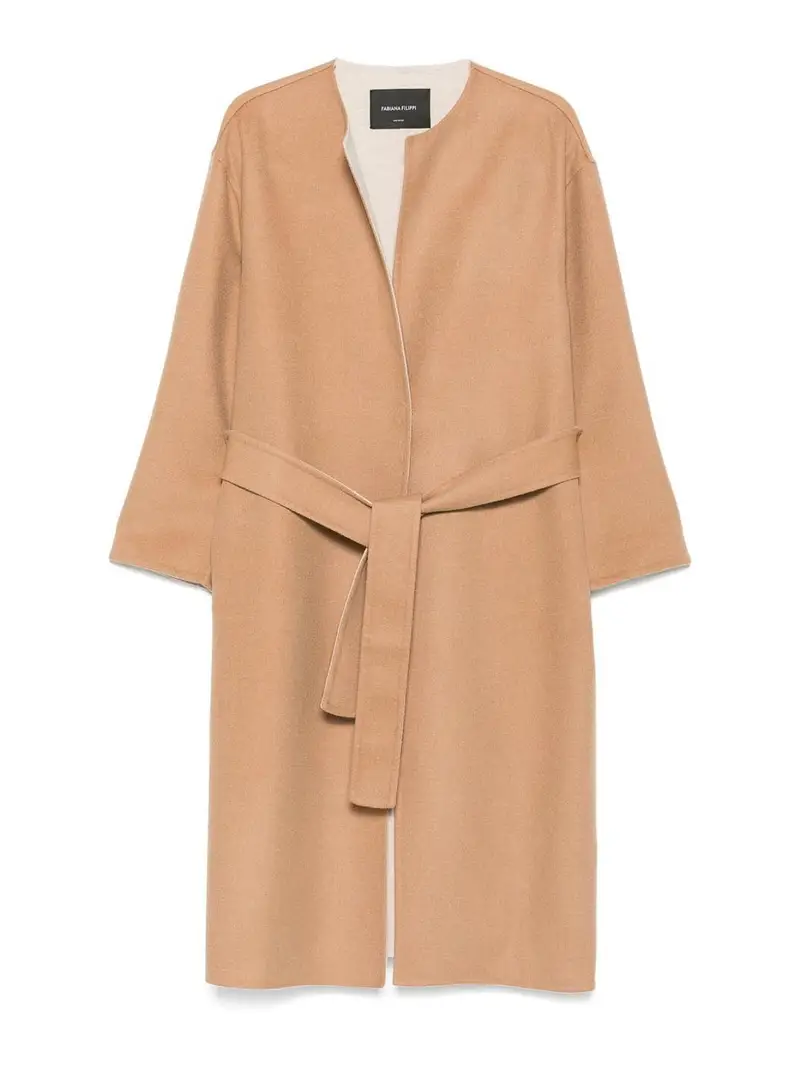 Cappotto con cintura in lana Beige