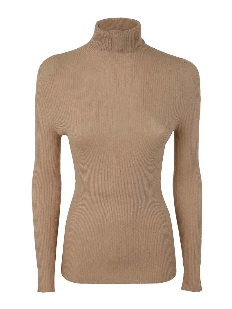 Maglia dolcevita in lurex a costine Marrone