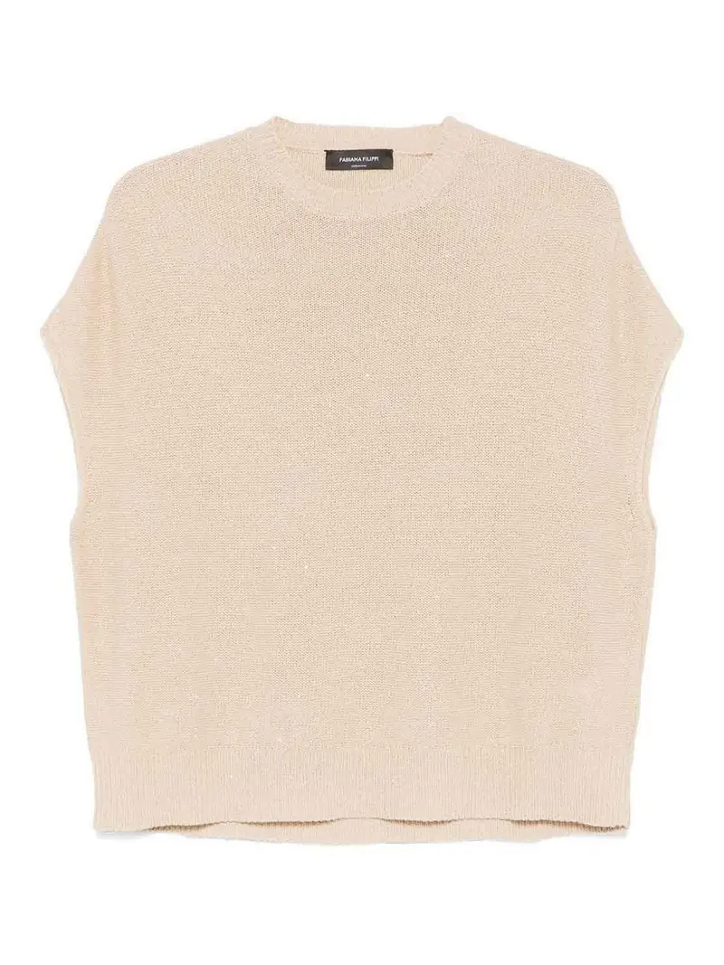 Maglia Girocollo In Misto Lino Beige