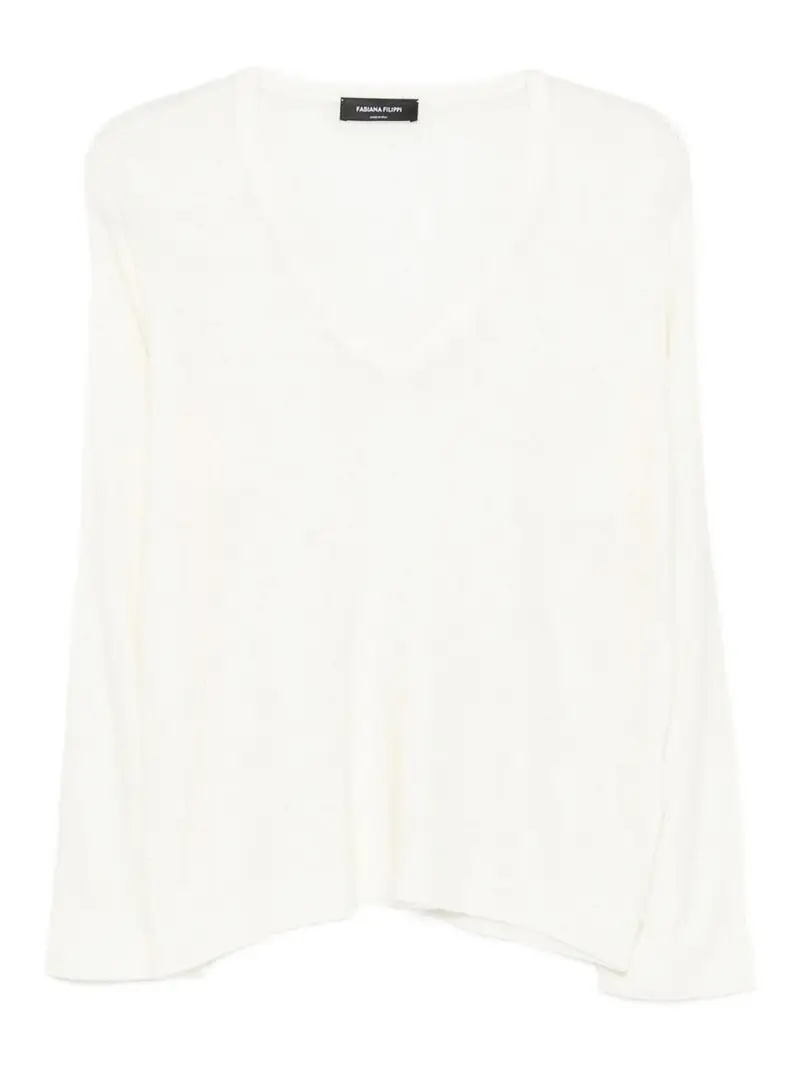 Maglione in Lana con Scollo a V Bianco