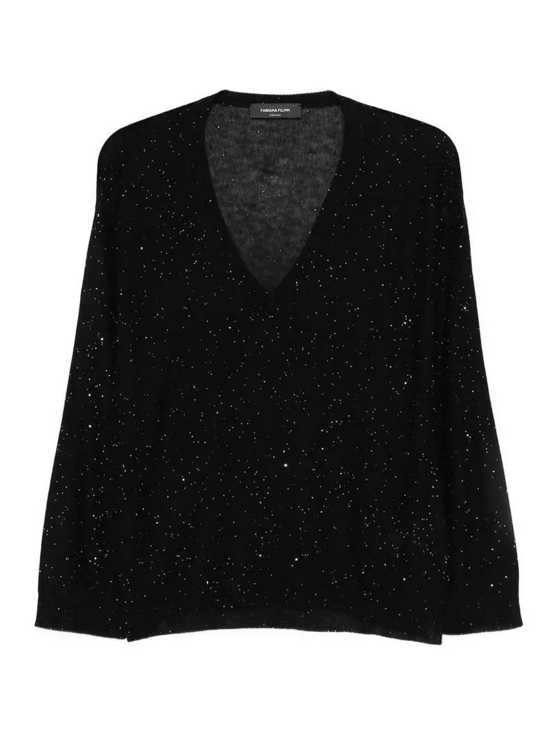 Maglione in Lana con Scollo a V Nero