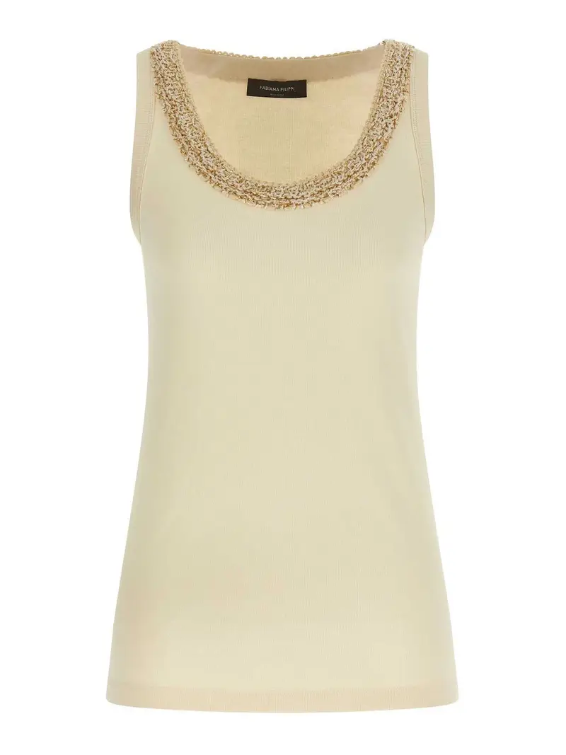 Parte Top con inserto in tweed Beige