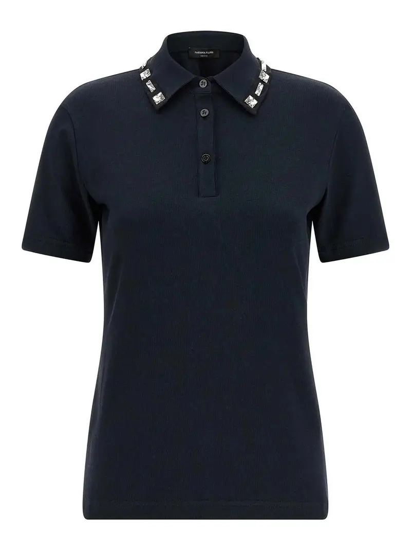 Polo con colletto in cristalli Blu