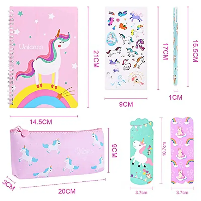 faburo Cancelleria per Unicorno, 20pz Penne per Unicorno Simpatico Regalo, 1pz Notebook per Materiale Scolastico, 6pz Adesiva Regalo Compleanno Bambini Ragazze miniatura 2