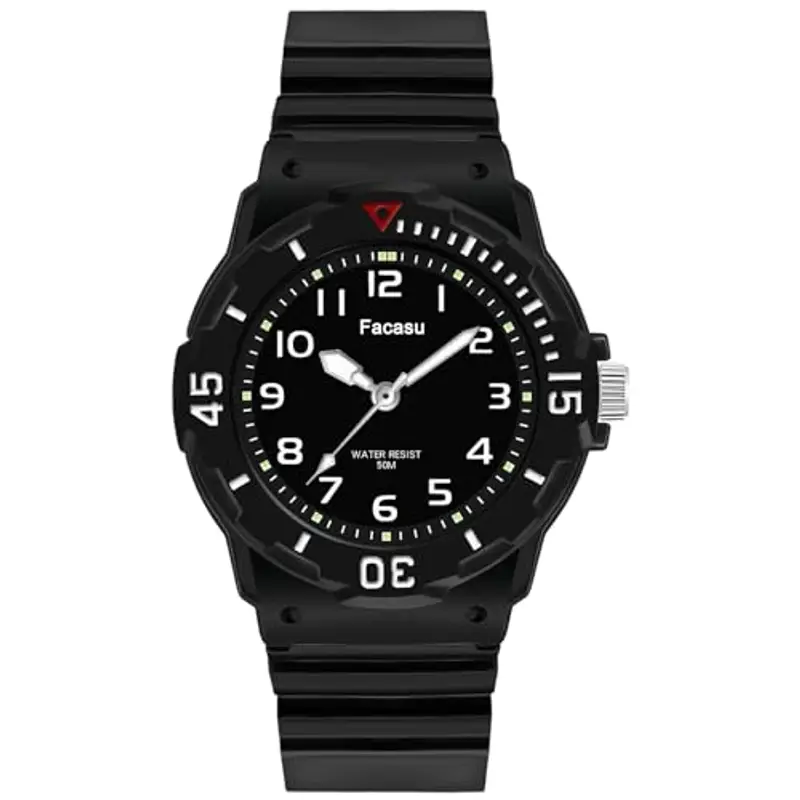 Facasu Orologio Analogico Bambini Ragazzi Ragazze,impermeabile Fino a 50M,Cinturino Morbido Orologio Facile Leggere Imparare l'ora Bambini dai 4 ai 12 anni (Nero)
