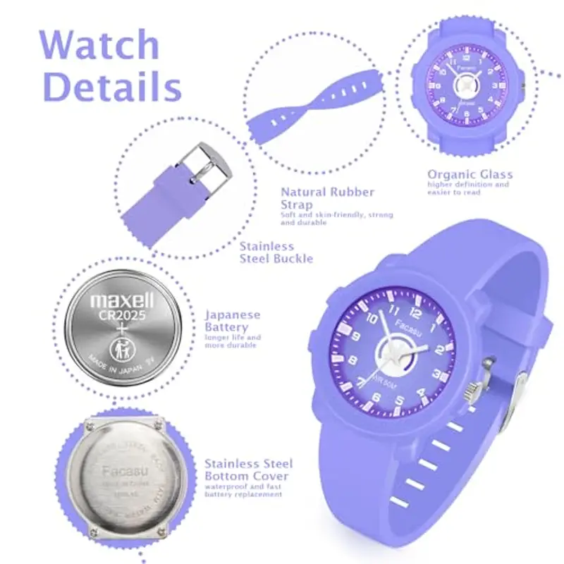 Facasu Orologio Analogico Bambini Ragazzi Ragazze, Orologio al quarzo impermeabile Fino a 50M, Cinturino Morbido Orologio miniatura 2