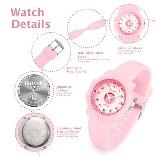 Facasu Orologio Analogico Bambini Ragazzi Ragazze, Orologio al quarzo impermeabile Fino a 50M, Cinturino Morbido Orologio miniatura 2