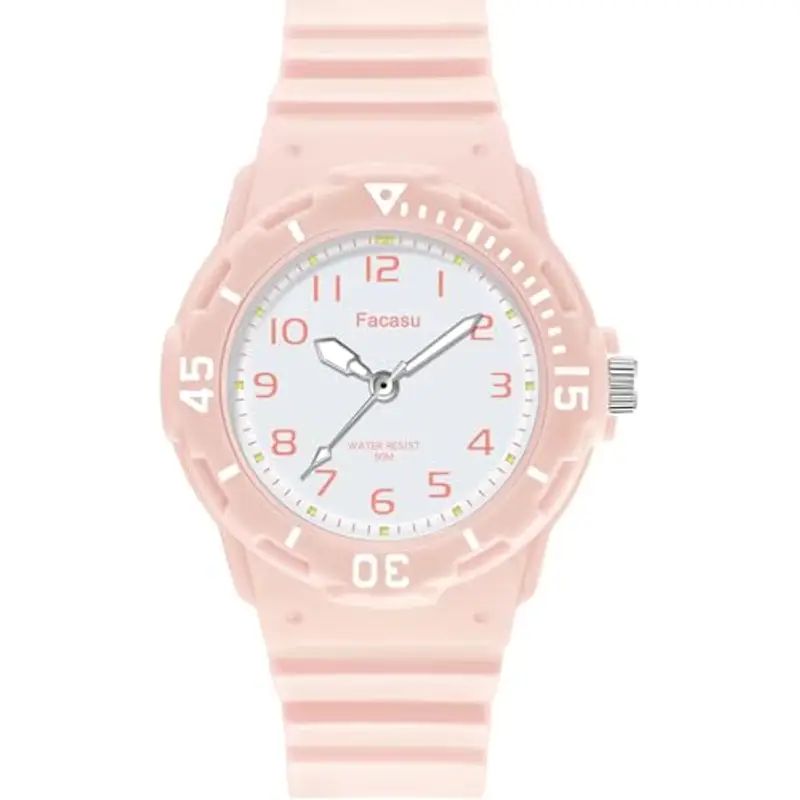 Facasu Orologio Analogico Bambini Ragazzi Ragazze,Orologio al quarzo impermeabile Fino a 50M,Cinturino Morbido Orologio Facile Leggere Imparare l'ora Bambini dai 4 ai 12 anni (Rosa)