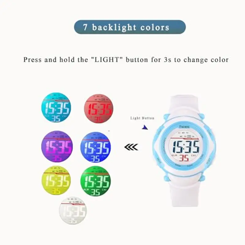Facasu Orologio Digitale Bambini Bambine, Orologio Ragazzi Ragazze Sportivo per Esterni Impermeabile, Colorato con Luce e Cronometro Sveglia Regalo Bambini Bambine Ragazzi miniatura 2