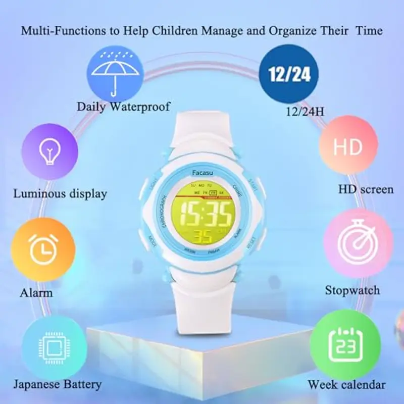Facasu Orologio Digitale Bambini Bambine, Orologio Ragazzi Ragazze Sportivo per Esterni Impermeabile, Colorato con Luce e Cronometro Sveglia Regalo Bambini Bambine Ragazzi miniatura 3