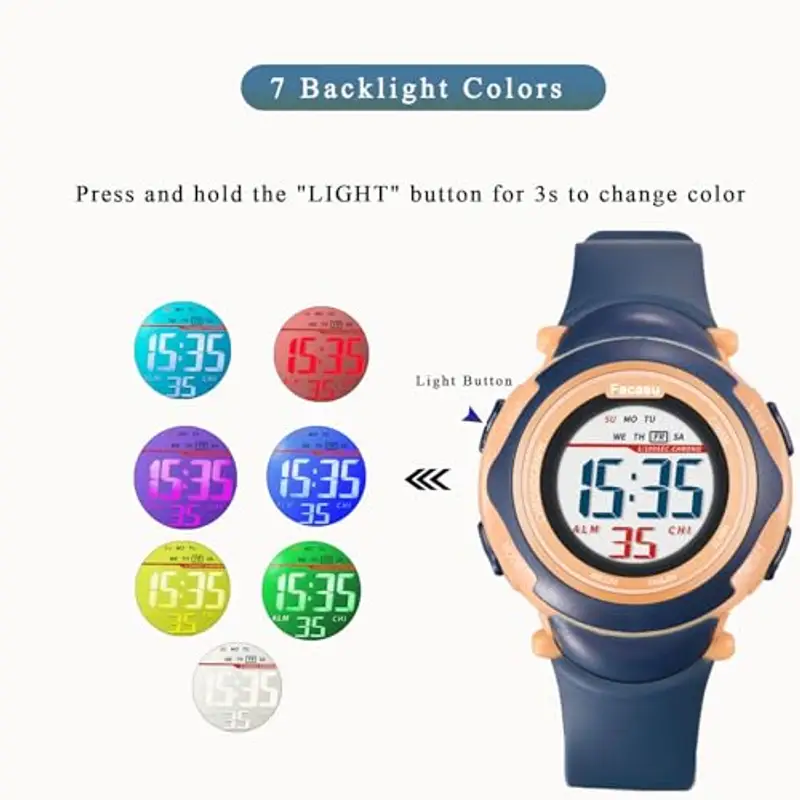 Facasu Orologio Digitale Bambini Bambine, Orologio Ragazzi Ragazze Sportivo per Esterni Impermeabile, Colorato con Luce e Cronometro Sveglia Regalo Bambini Bambine Ragazzi miniatura 2