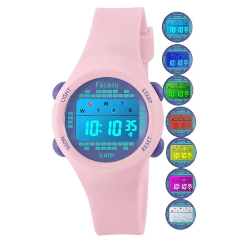 Facasu Orologio Digitale Bambini Bambine, Orologio Ragazzi Ragazze Sportivo per Esterni Impermeabile, Colorato con Luce e Cronometro Sveglia Regalo Bambini Bambine Ragazzi