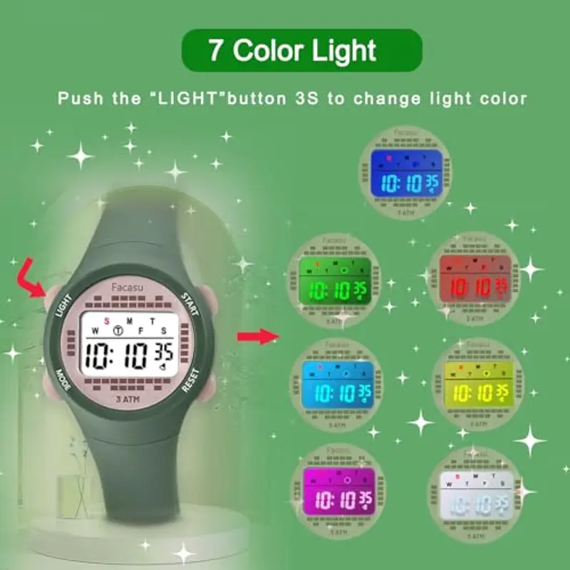 Facasu Orologio Digitale Bambini Bambine, Orologio Ragazzi Ragazze Sportivo per Esterni Impermeabile, Colorato con Luce e Cronometro Sveglia Regalo Bambini Bambine Ragazzi miniatura 2