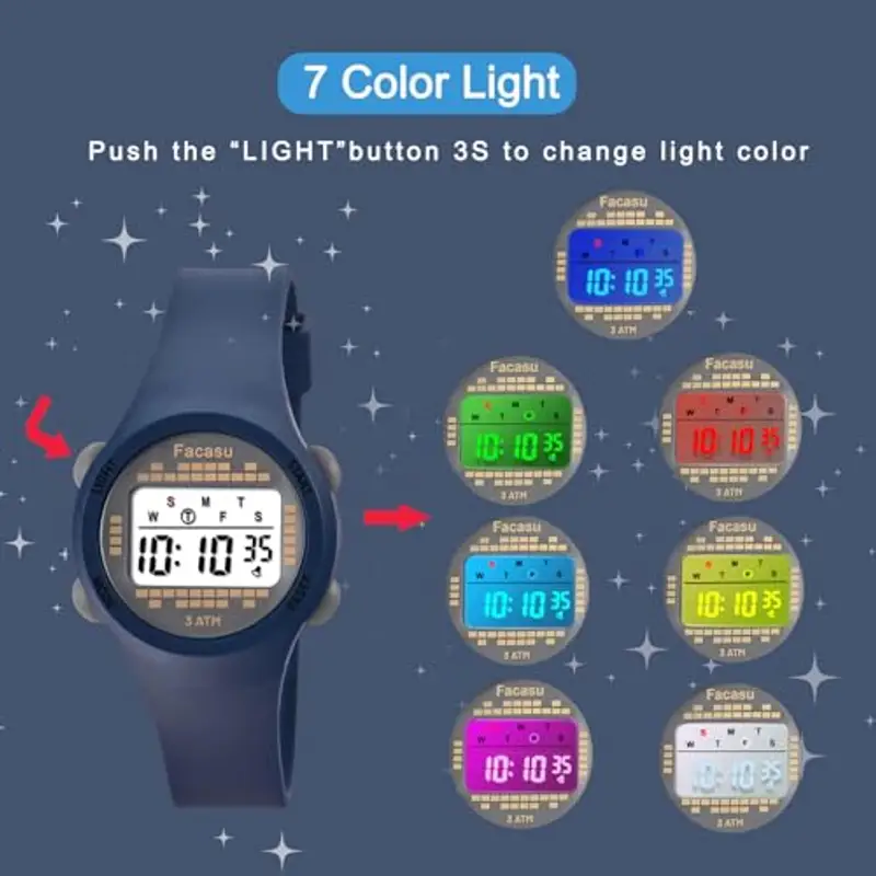 Facasu Orologio digitale bambini ragazze e ragazzi, impermeabile per bambini, luce colorata, per sport all'aria miniatura 2