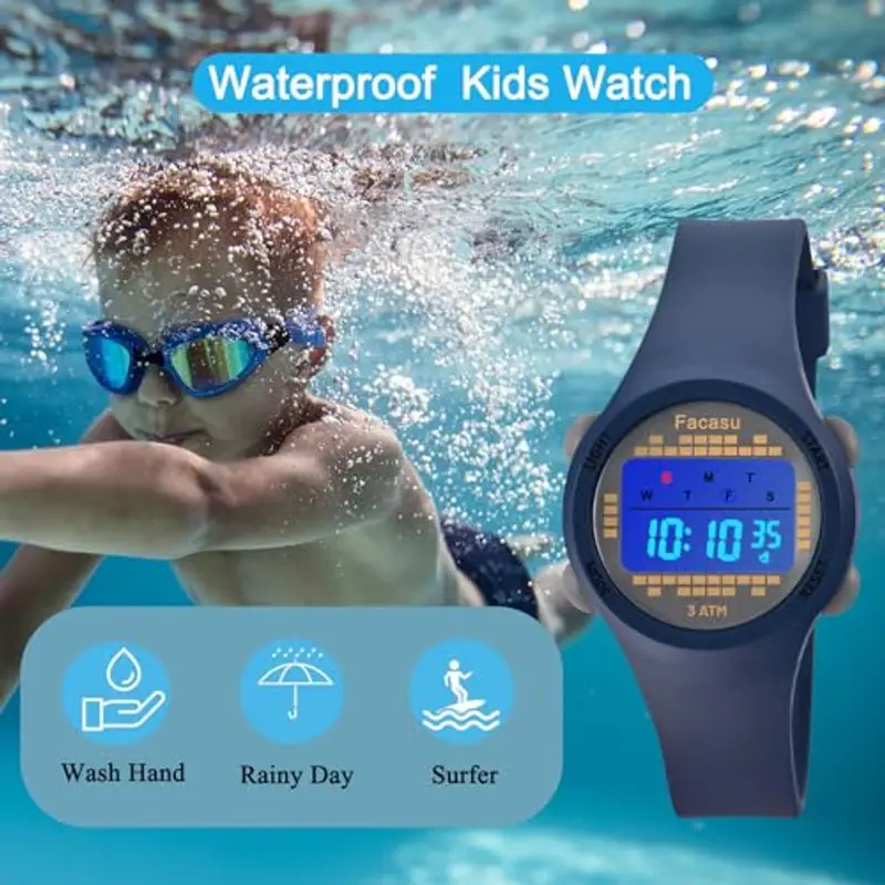 Facasu Orologio digitale bambini ragazze e ragazzi, impermeabile per bambini, luce colorata, per sport all'aria miniatura 3