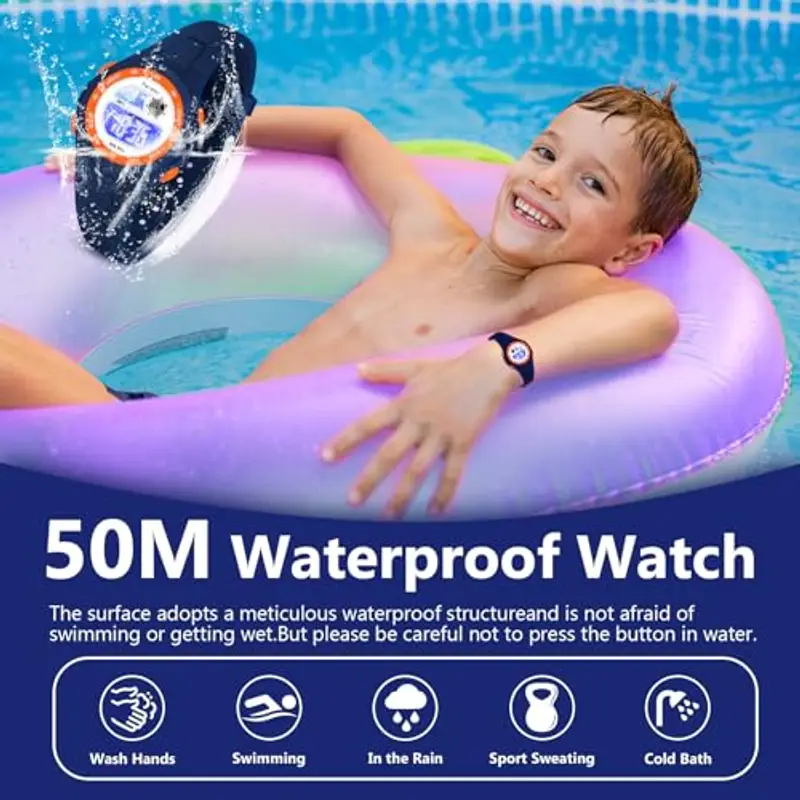 Facasu Orologio Digitale Bambini Ragazzi Ragazze con Luce Colorata, 50m Impermeabile Fino, Sport all'aria miniatura 2