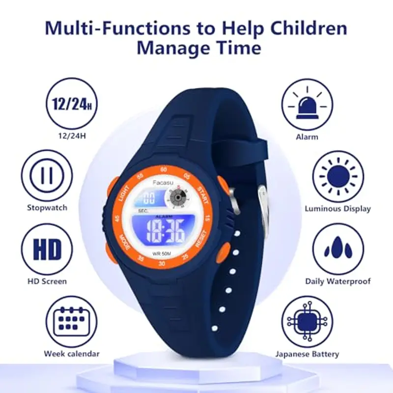 Facasu Orologio Digitale Bambini Ragazzi Ragazze con Luce Colorata, 50m Impermeabile Fino, Sport all'aria miniatura 3