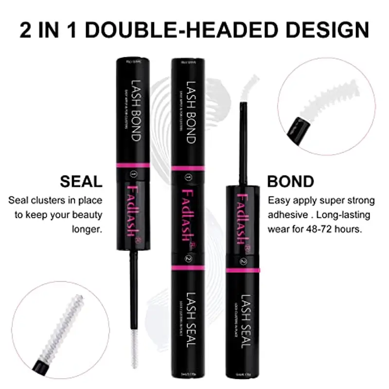 FADLASH Colla per Ciglia a Grappolo Individuale Lash Bond and Seal Trasparente Colla Adesiva per Ciglia Cluster Lunga Durata 48-72 Ore Colla per Ciglia(5ml+5ml) miniatura 2