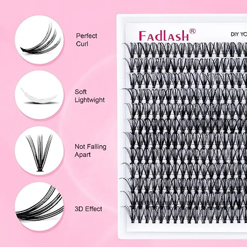 FADLASH Kit di Estensione Ciglia 200pcs 20D D Curl Ciglia Finte Cluster Mix 15-20mm, Bond and Seal, Rimuovi Ciglia, Pinzette per Ciglia DIY Extension per Ciglia Set miniatura 3