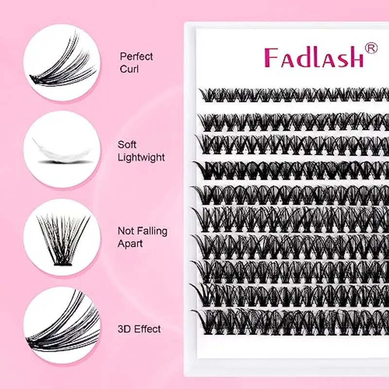 FADLASH Kit di Estensione Ciglia 200pcs 40D Ciglia Finte Cluster, Bond and Seal, Rimuovi Ciglia, Pinzette per Ciglia DIY Extension per Ciglia Set miniatura 3