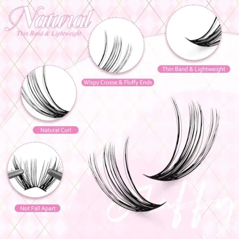 FADLASH Kit di Estensione Ciglia 200pcs 40D D Curl Ciglia Finte Cluster Mix(12-18), Bond and Seal, Rimuovi Ciglia, Pinzette per Ciglia DIY Extension Set miniatura 3