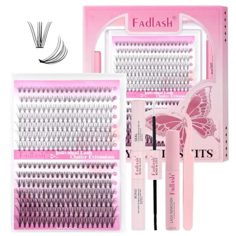 FADLASH Kit di Estensione Ciglia 240pcs 10D+20D D Curl Ciglia Finte Cluster Mix 8-16mm, Bond and Seal, Rimuovi Ciglia, Pinzette per Ciglia DIY Extension per Ciglia Set