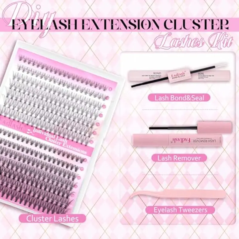 FADLASH Kit di Estensione Ciglia 240pcs 10D+20D D Curl Ciglia Finte Cluster Mix 8-16mm, Bond and Seal, Rimuovi Ciglia, Pinzette per Ciglia DIY Extension per Ciglia Set miniatura 2