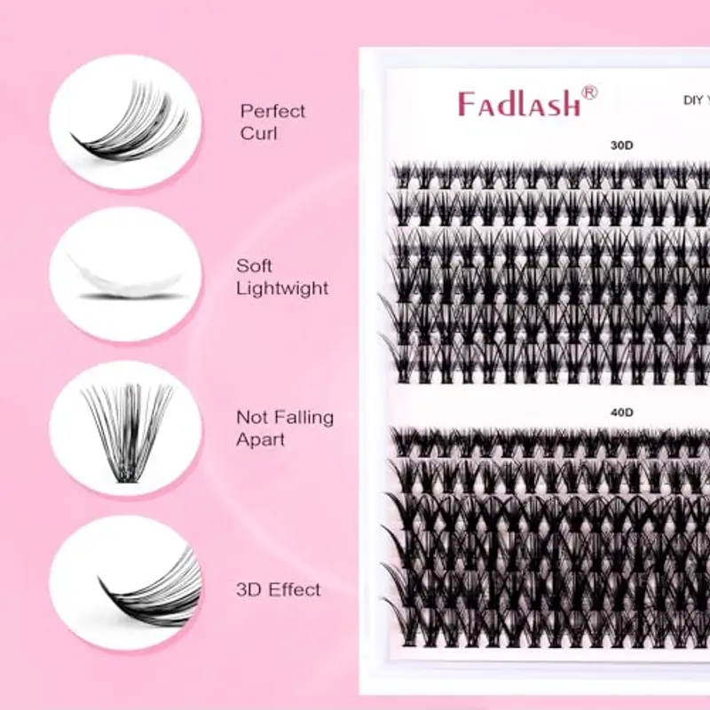 FADLASH Kit di Estensione Ciglia 240pcs 30D+40D Ciglia Finte Cluster, Bond and Seal, Rimuovi Ciglia, Pinzette per Ciglia DIY Extension per Ciglia Set miniatura 2