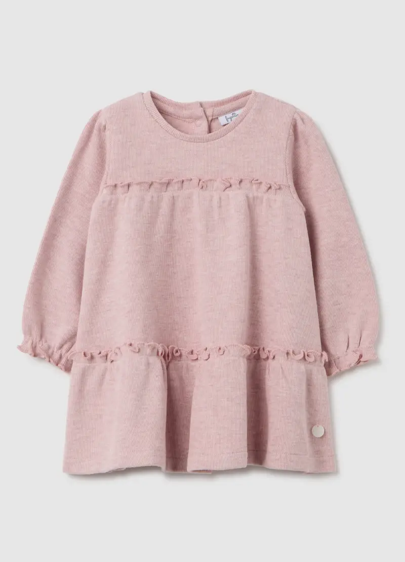 Abitino Da Neonata In Puro Cotone Rosa Con Volant, Rosa