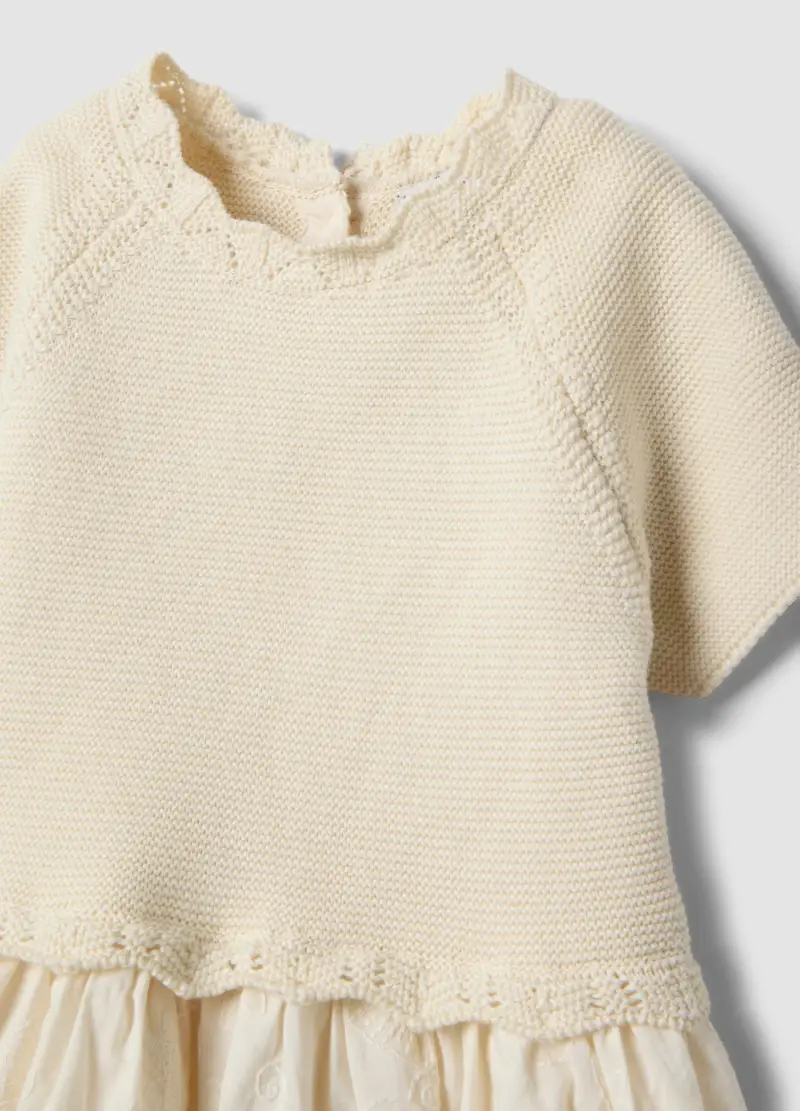 Abito Beige In Puro Cotone Con Bottoni, Bambina, Bianco miniatura 3