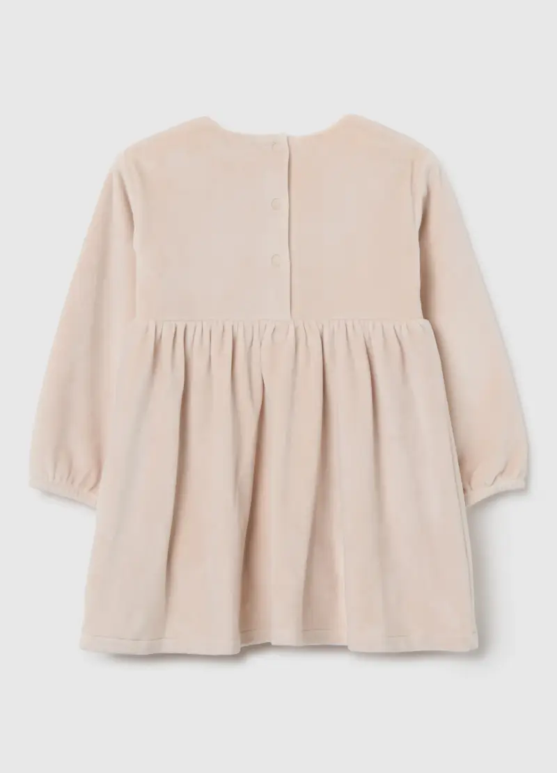 Abito Beige In Velour Con Colletto Ricamato, Bambina, Azzurro miniatura 2