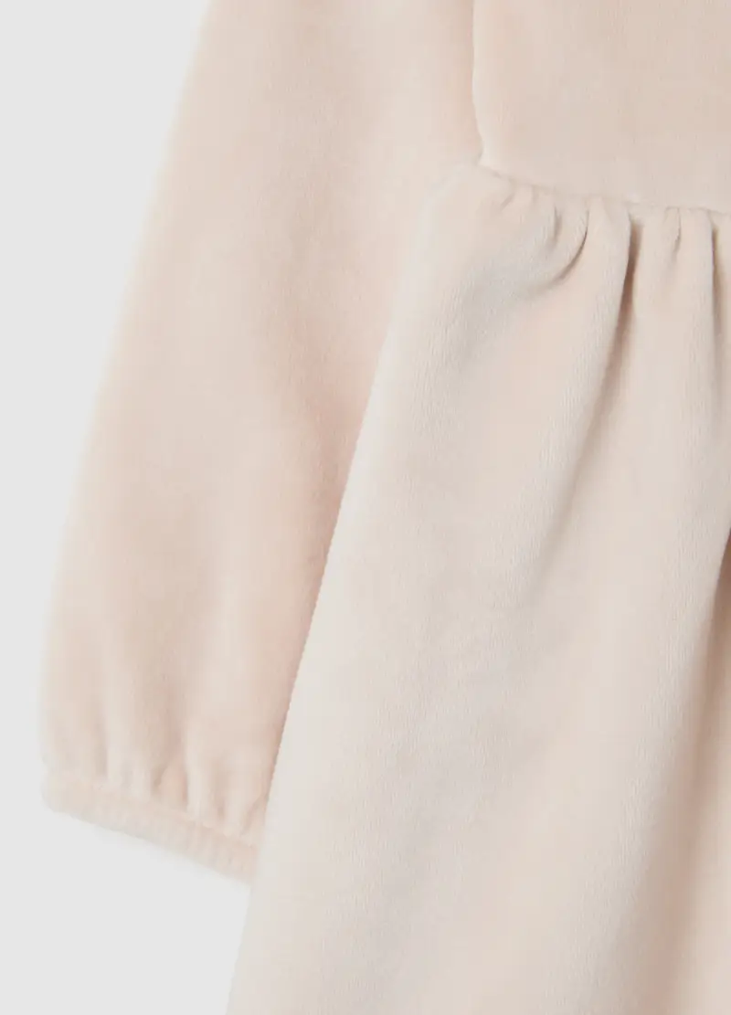 Abito Beige In Velour Con Colletto Ricamato, Bambina, Azzurro miniatura 3