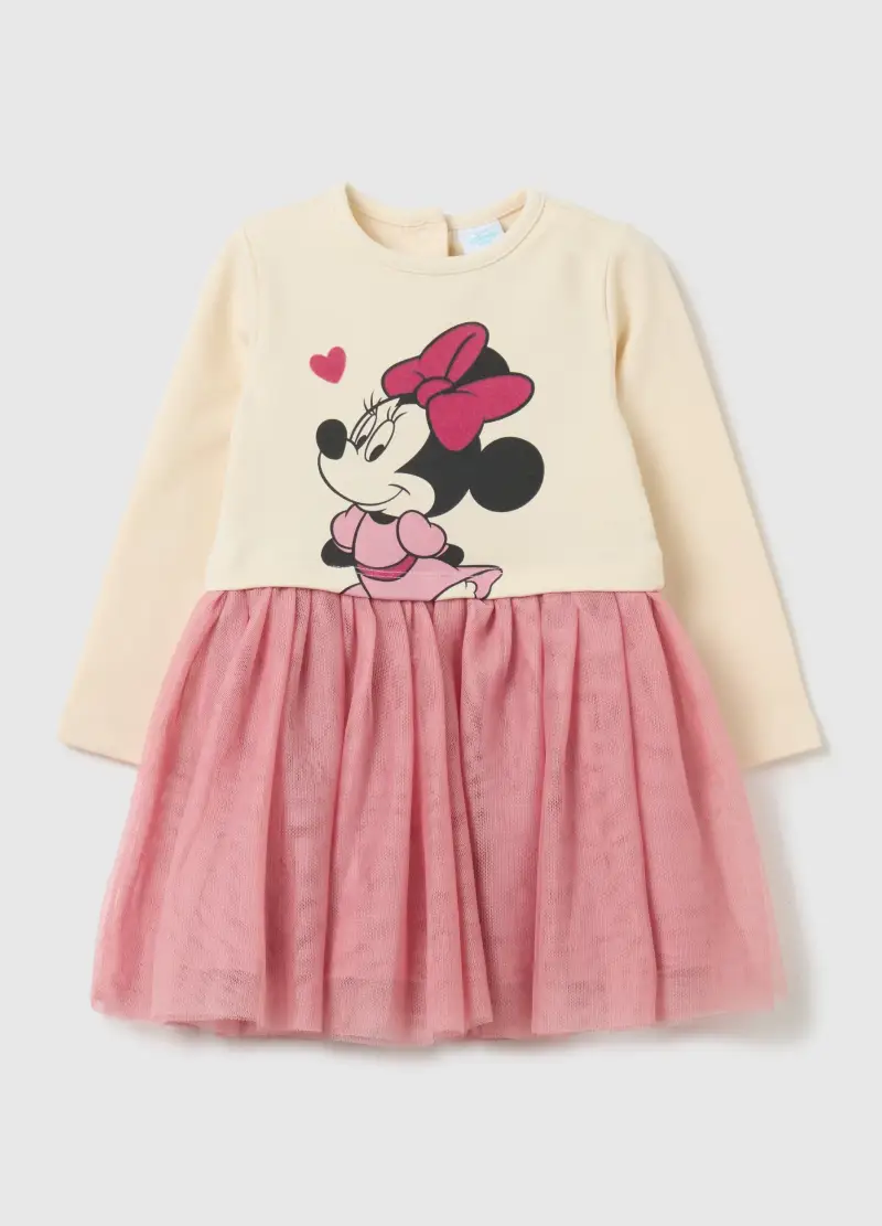 Abito Con Gonna In Tulle E Stampa Minnie, Bambina, Multicolor