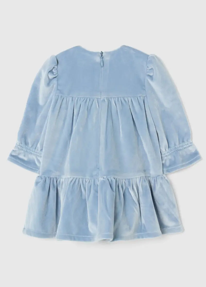 Abito Da Neonata In Velour Azzurro Regular Fit Con Cuore Ricamato, Azzurro miniatura 2