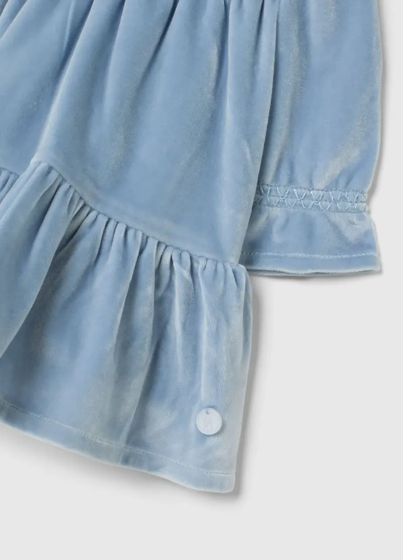 Abito Da Neonata In Velour Azzurro Regular Fit Con Cuore Ricamato, Azzurro miniatura 3