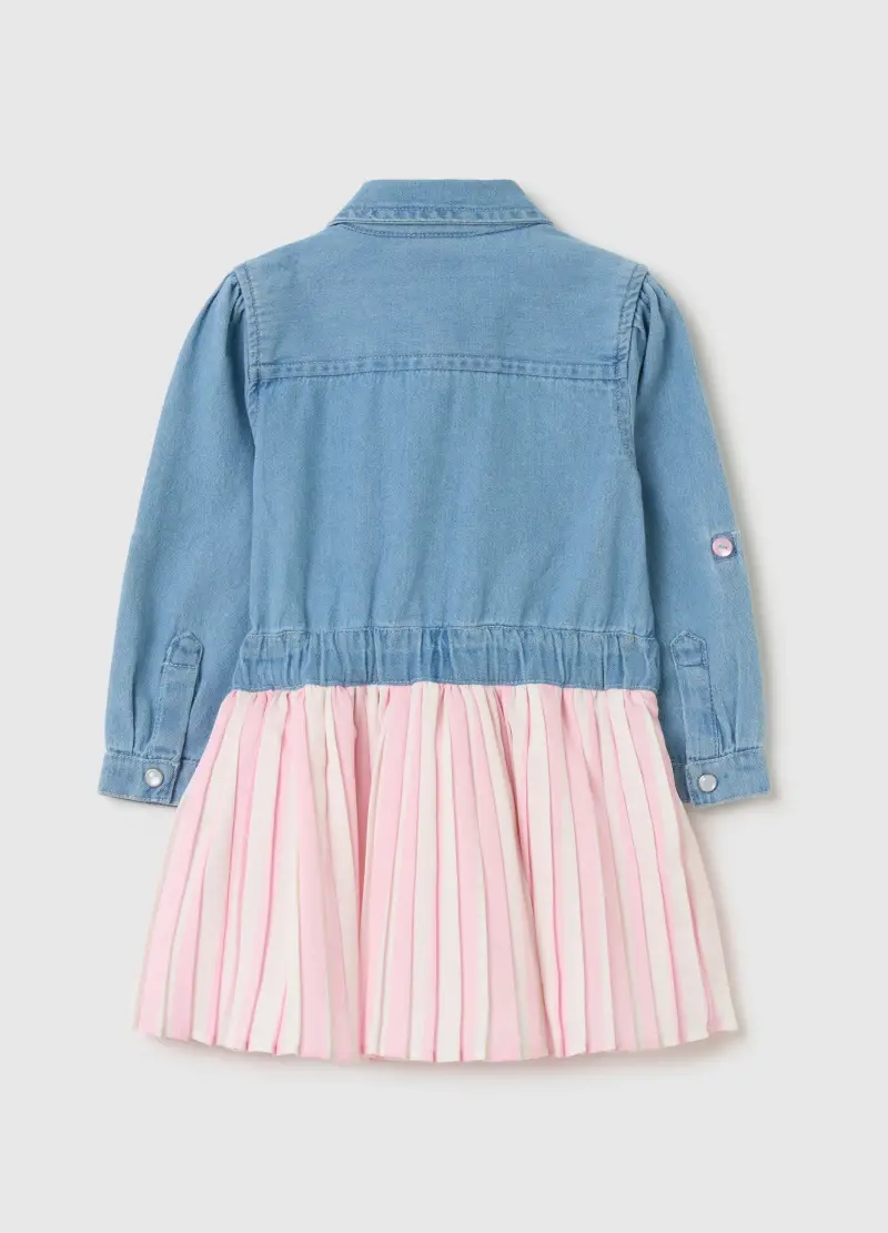 Abito In Denim Con Gonna Plissé, Bambina, Multicolor miniatura 2