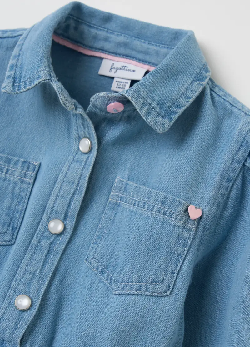 Abito In Denim Con Gonna Plissé, Bambina, Multicolor miniatura 3