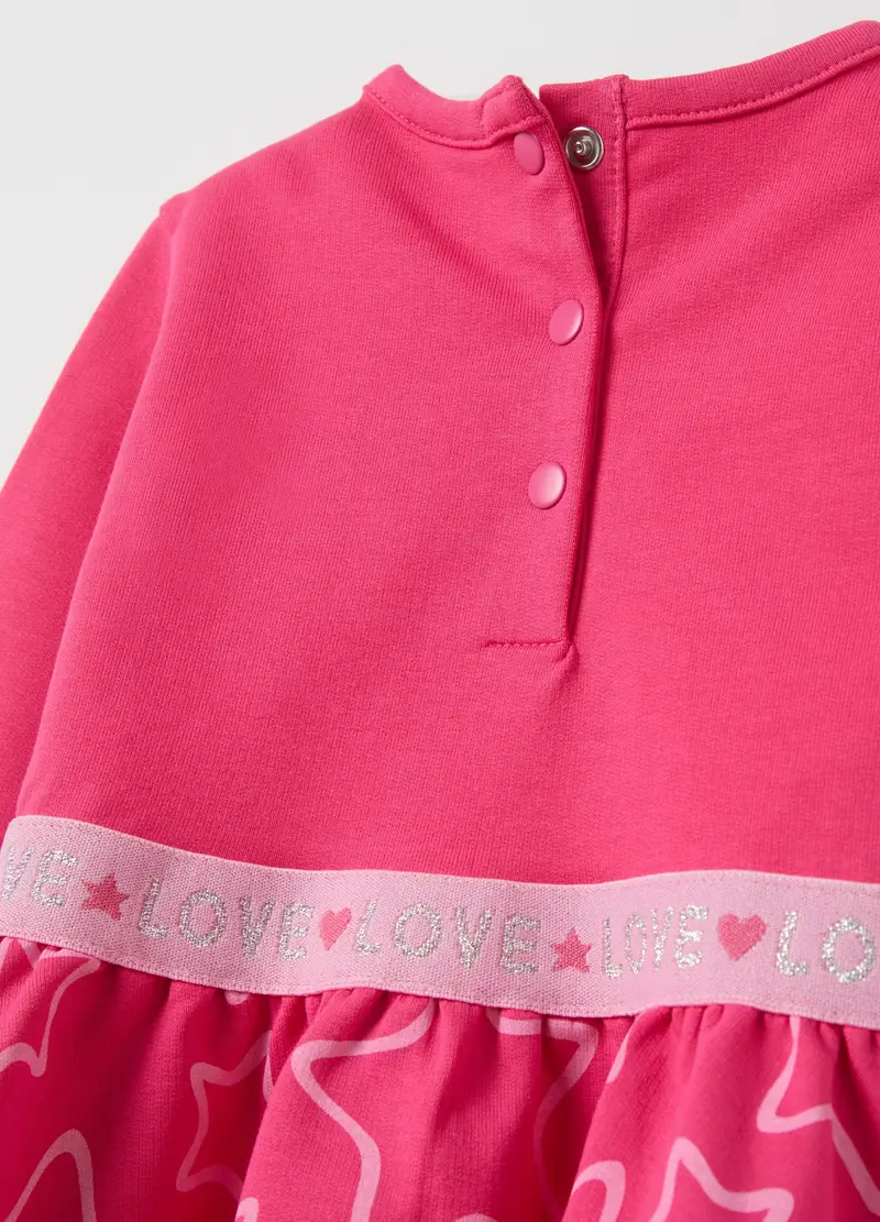 Abito In French Terry Con Stampa Stelle, Bambina, Rosa miniatura 3