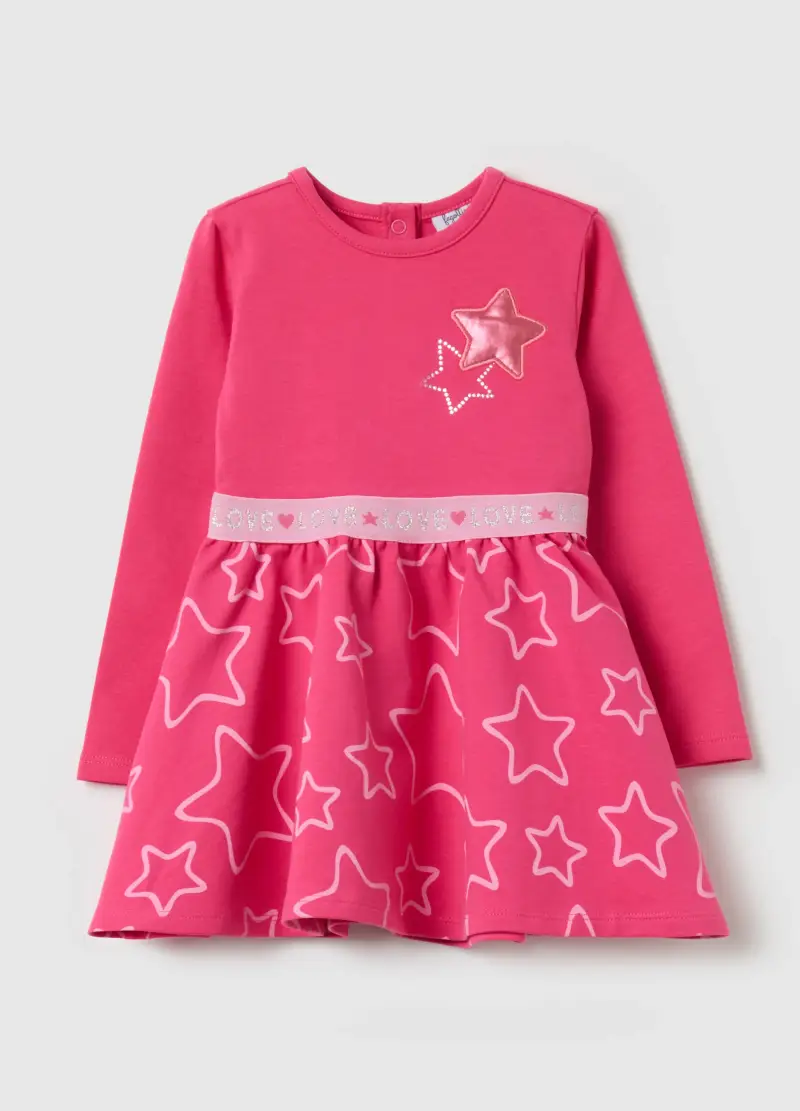 Abito In French Terry Con Stampa Stelle, Bambina, Rosa